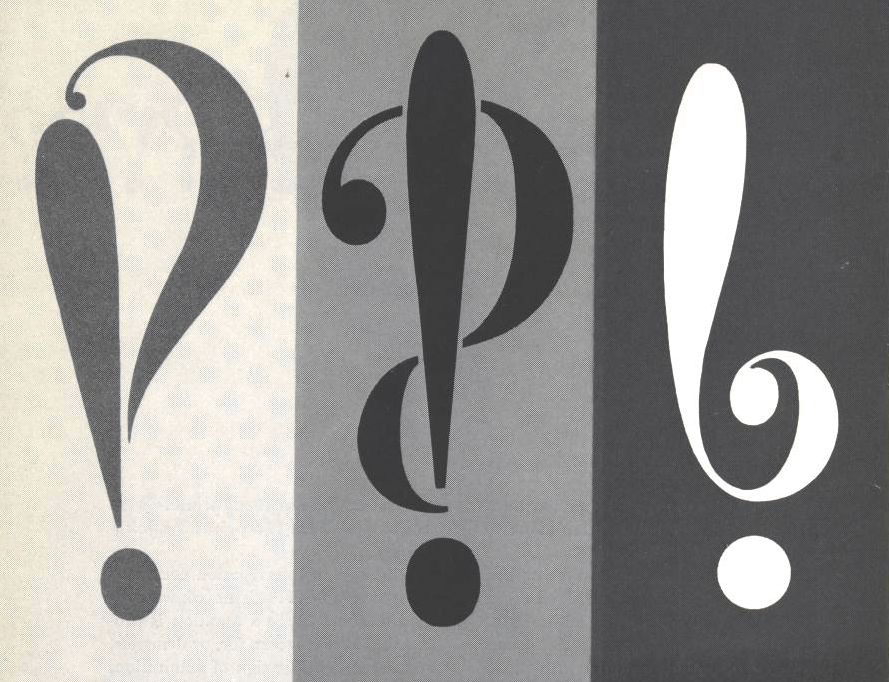 Proposed interrobangs from Type Talks, March-April 1962