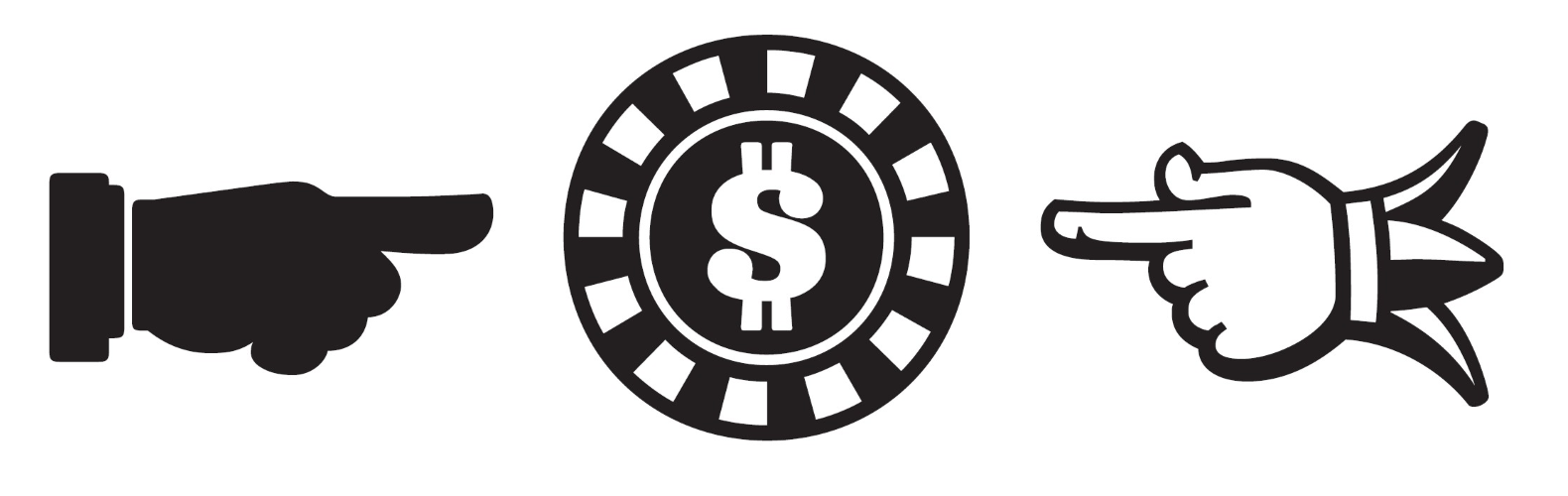 Manicules and a poker chip from Pokerface, Jim's playing card-themed typeface. The chip is not a standard Unicode character; instead, it replaces Unicode character 263b, or "black smiling face" (☻). (Pokerface™ is a trademark of Ascender.)